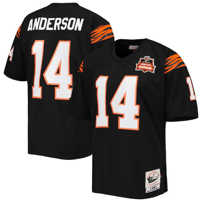 Camisa Ken Anderson Cincinnati Bengals 1981 Mitchell & Ness Authentic Throwback Retired Player  - Preta